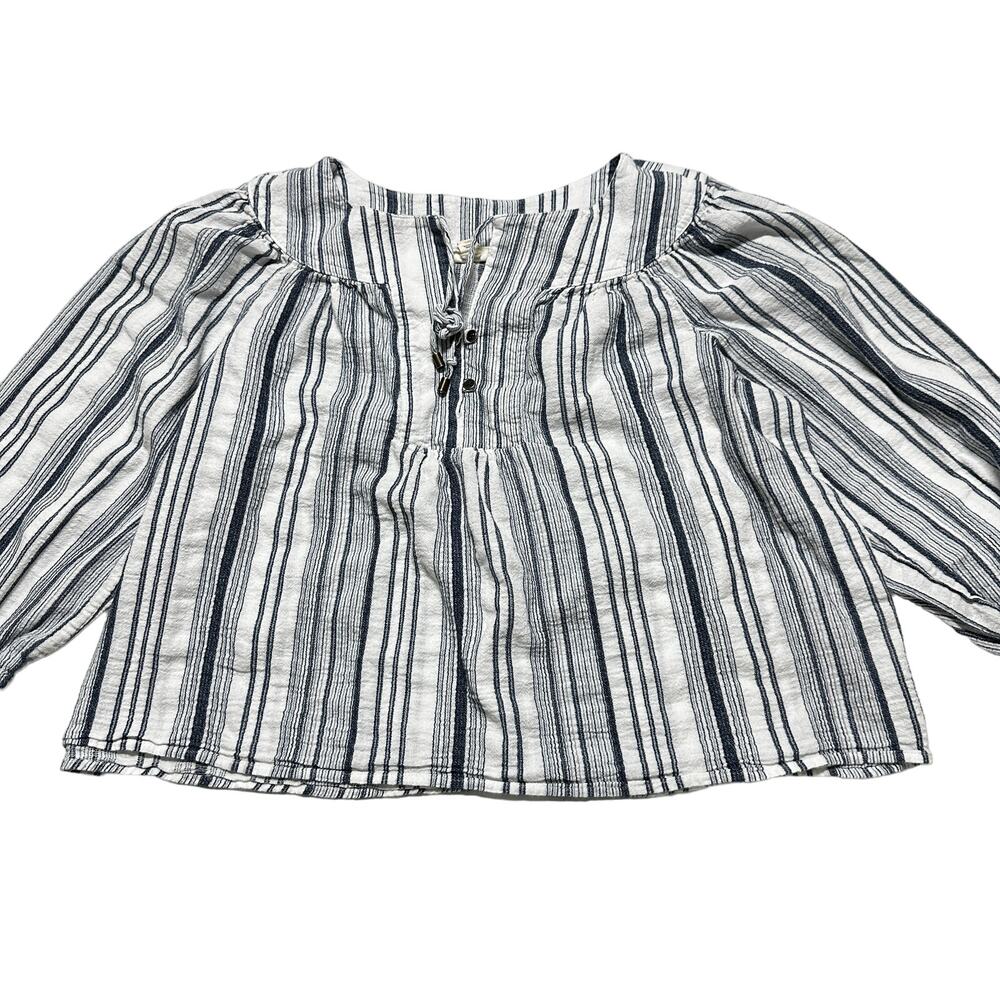 a new approach Blouse Womens Size XL Blue White Striped 100% Cotton Minimalist